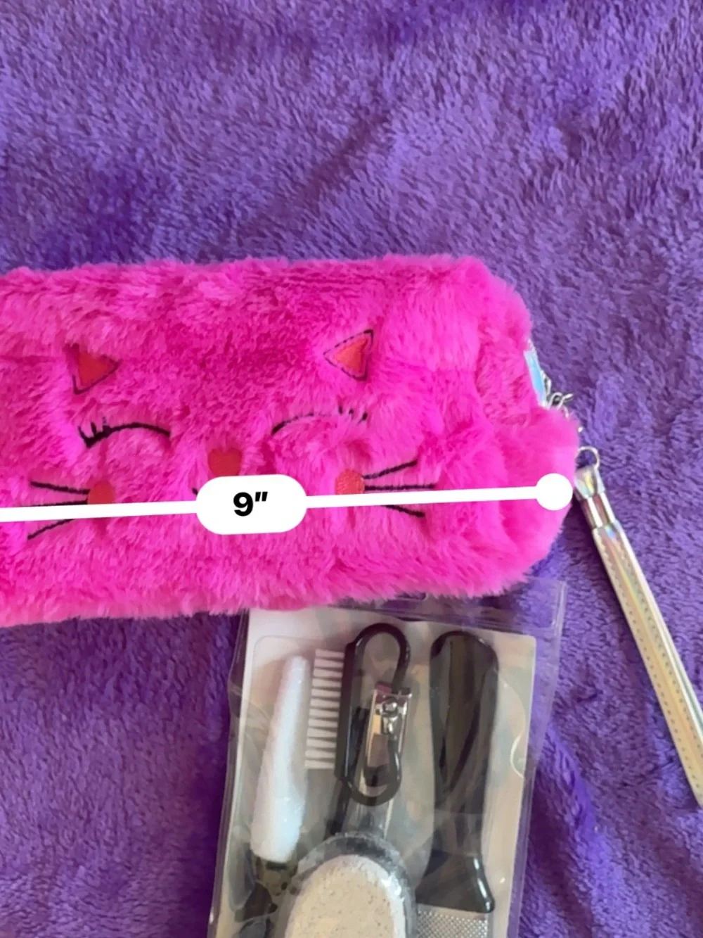 Plush Cat Wristlet Pouch in Bright Pink for Kids